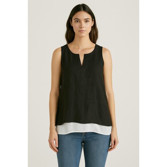 Ecru Black Sleeveless Double Layer Tank Top Medium Quiet Luxury Minimalist - Picture 1 of 7